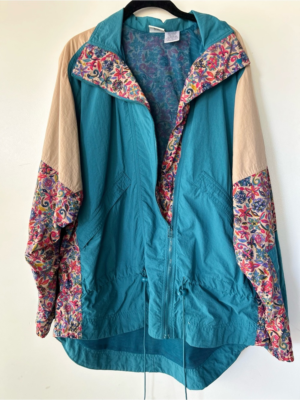 Vintage Nike Women's Large Blue & Floral Colorblock Zip Windbreaker Track Jacket